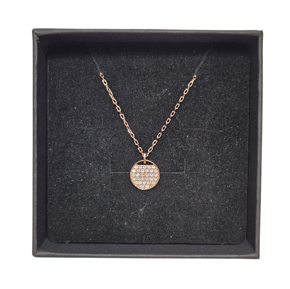 Swarovski Rose Gold Tone Crystal Pavé Disc Pendant Necklace